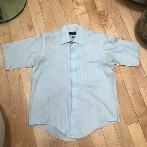 Vintage 80s Kent by Arrow Striped Shirt 16 32/33 Blue Tan Preppy Grandpa Core